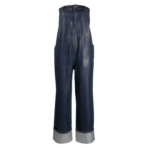 Alexander Wang Crystal Embellished Waxed Denim Strapless Jumpsuit - Picture 1 of 16